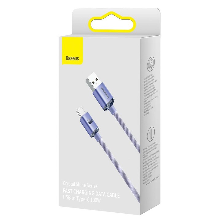 Baseus Crystal Shine Series Fast Charging Cable USB to Type-C 100W Cable, Length:1.2m(Purple)