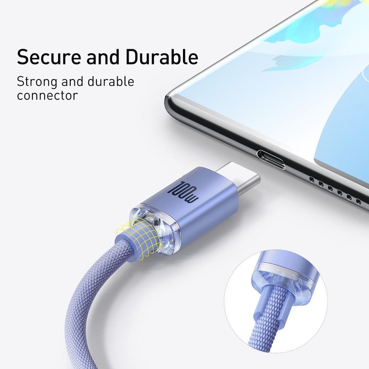 Baseus Crystal Shine Series Fast Charging Cable USB to Type-C 100W Cable, Length:1.2m(Purple)