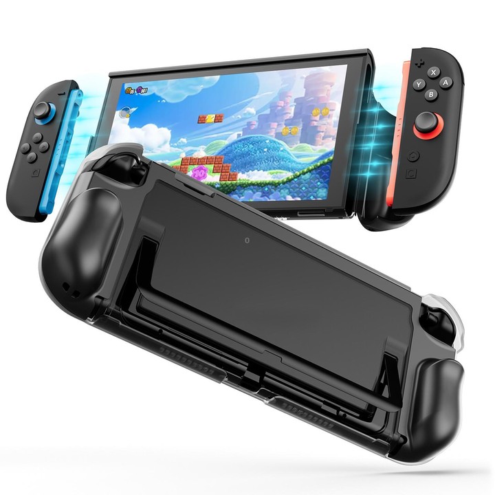 For Nintendo Switch 2 XDcase Transparent Armor Soft-Touch TPU Protective Case with Front Cover(Black)