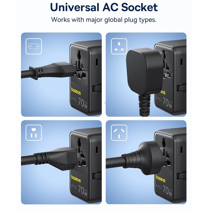 Baseus EnerCore CG11 70W Converter Travel Universal Adapter with Type-C Retractable Cable(Black)