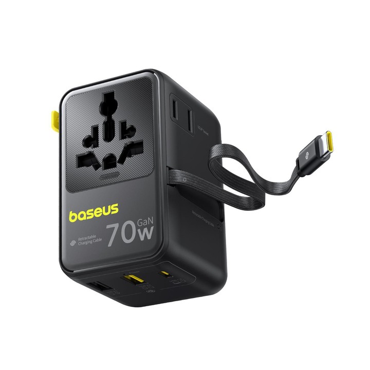 Baseus EnerCore CG11 70W Converter Travel Universal Adapter with Type-C Retractable Cable(Black)