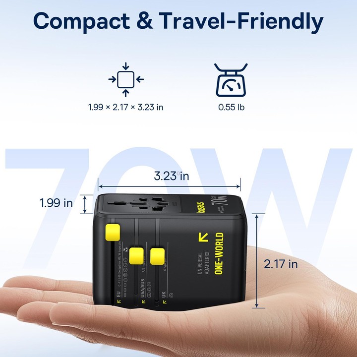 Baseus EnerCore CG11 70W Converter Travel Universal Adapter with Type-C Retractable Cable(Black)