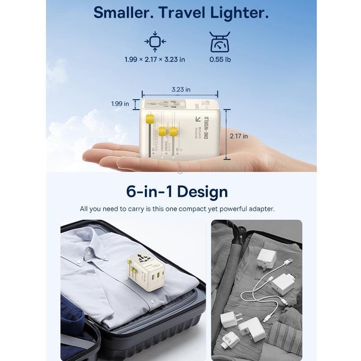 Baseus EnerCore CG11 70W Converter Travel Universal Adapter with Type-C Retractable Cable(Beige)