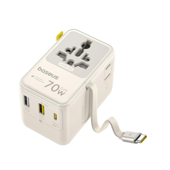 Baseus EnerCore CG11 70W Converter Travel Universal Adapter with Type-C Retractable Cable(Beige)
