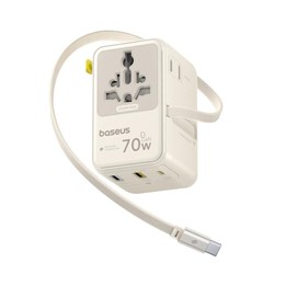 Baseus EnerCore CG11 70W Converter Travel Universal Adapter with Type-C Retractable Cable(Beige)