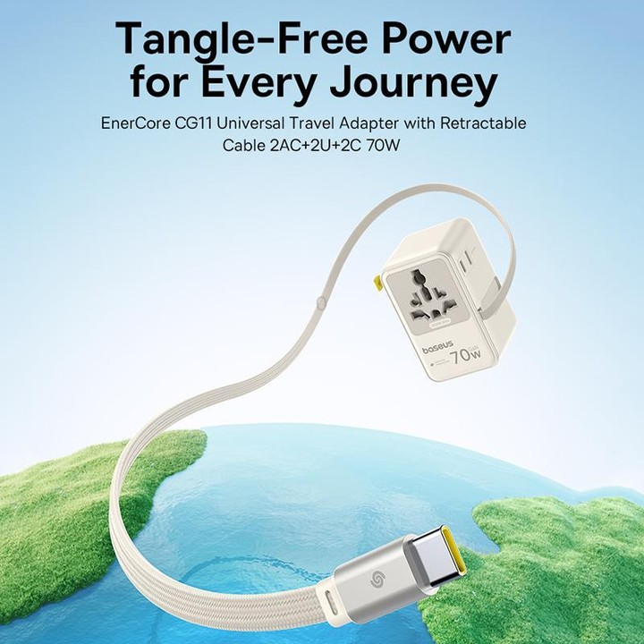 Baseus EnerCore CG11 70W Converter Travel Universal Adapter with Type-C Retractable Cable(Beige)