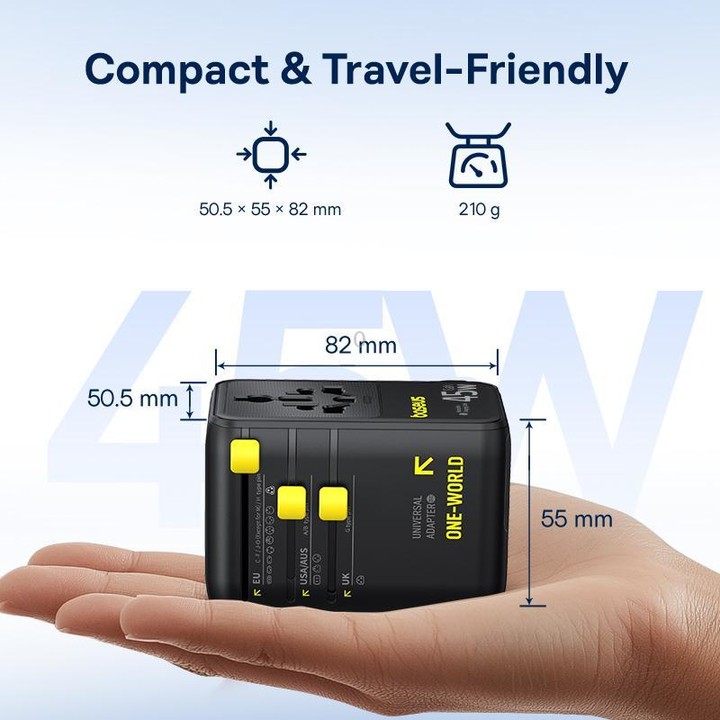 Baseus PicoGo AG11 45W Converter Travel Universal Adapter with Type-C Retractable Cable(Black)