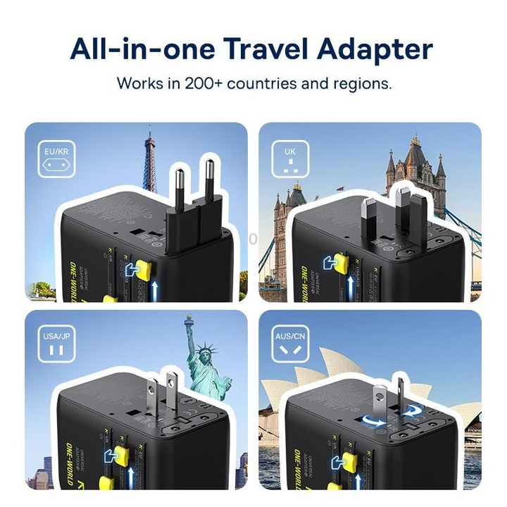 Baseus PicoGo AG11 45W Converter Travel Universal Adapter with Type-C Retractable Cable(Black)