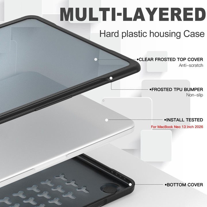 For MacBook Neo 13 inch 2026 A3404 Translucent Laptop Protective Case(Transparent Black)