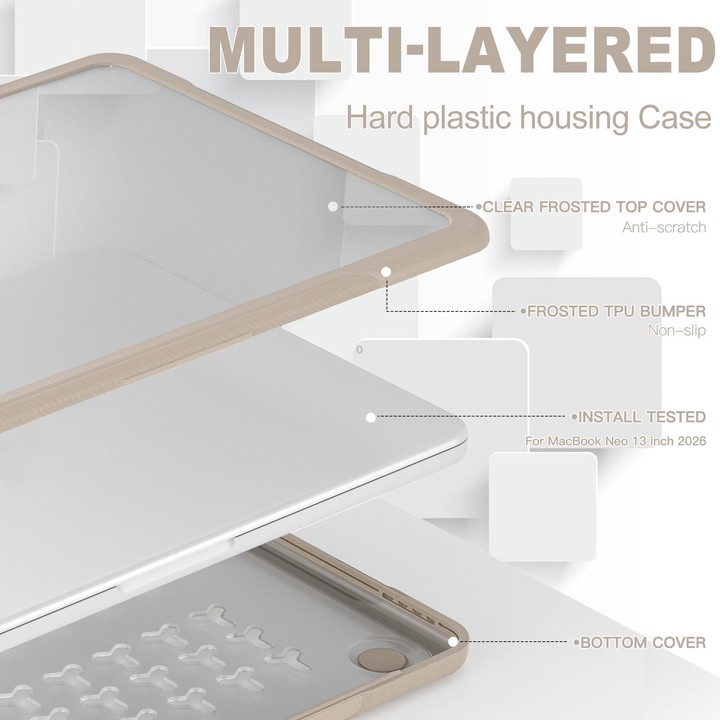 For MacBook Neo 13 inch 2026 A3404 Translucent Laptop Protective Case(Khaki)
