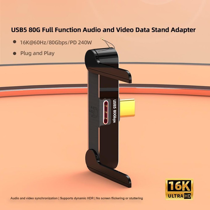 DOONJIEY 16K 80Gbps USB5 Type-C Full Function Holder Adapter(Black)