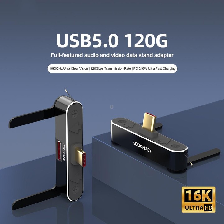 DOONJIEY 16K 120Gbps USB5 Type-C Full Function Holder Adapter(Black)