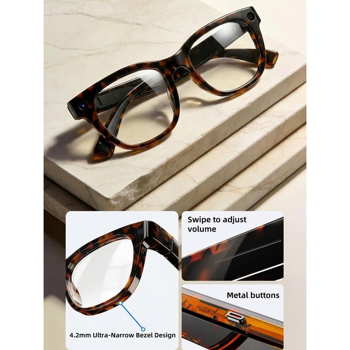 E06D 13MP 1080P 30FPS Dual-Mic Noise Cancellation AI Smart Glasses with Voice / Calling(White to Gray Lenses)