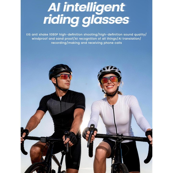 E08 13MP 1080P 30FPS AI Cycling Smart Glasses with Voice / Calling(Black)
