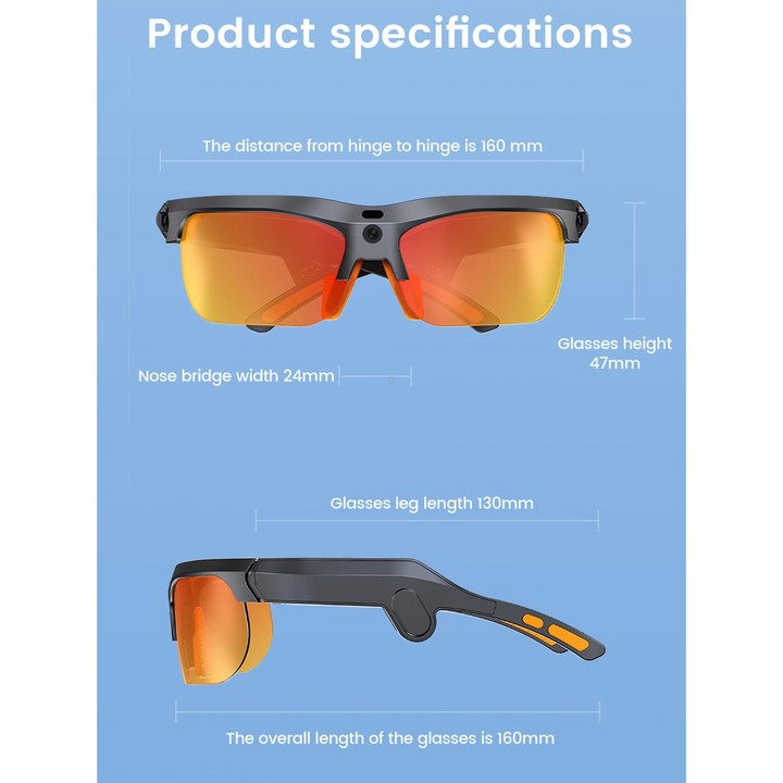 E08 13MP 1080P 30FPS AI Cycling Smart Glasses with Voice / Calling(Black)