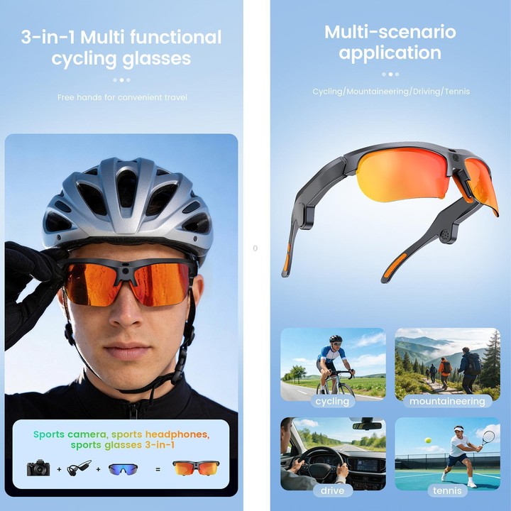 E08 13MP 1080P 30FPS AI Cycling Smart Glasses with Voice / Calling(Black)
