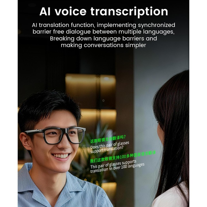 E05C Dual-Mic Noise Cancellation Smart Glasses Support Music / Calling, Version:With AI(Black)