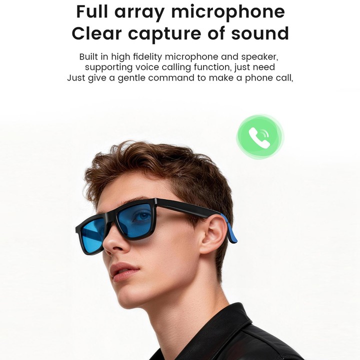 E05C Dual-Mic Noise Cancellation Smart Glasses Support Music / Calling, Version:With AI(Black)