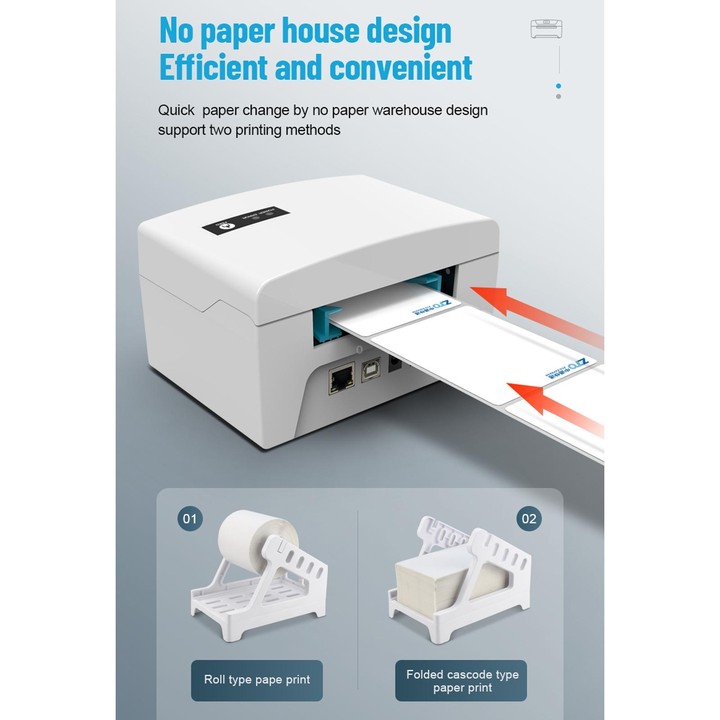 ZJ-8600 76x130 Single Paper Waybill Express Bill Label Printer, USB + Bluetooth Version, EU Plug