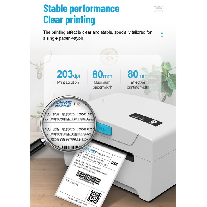 ZJ-8600 76x130 Single Paper Waybill Express Bill Label Printer, UK Plug