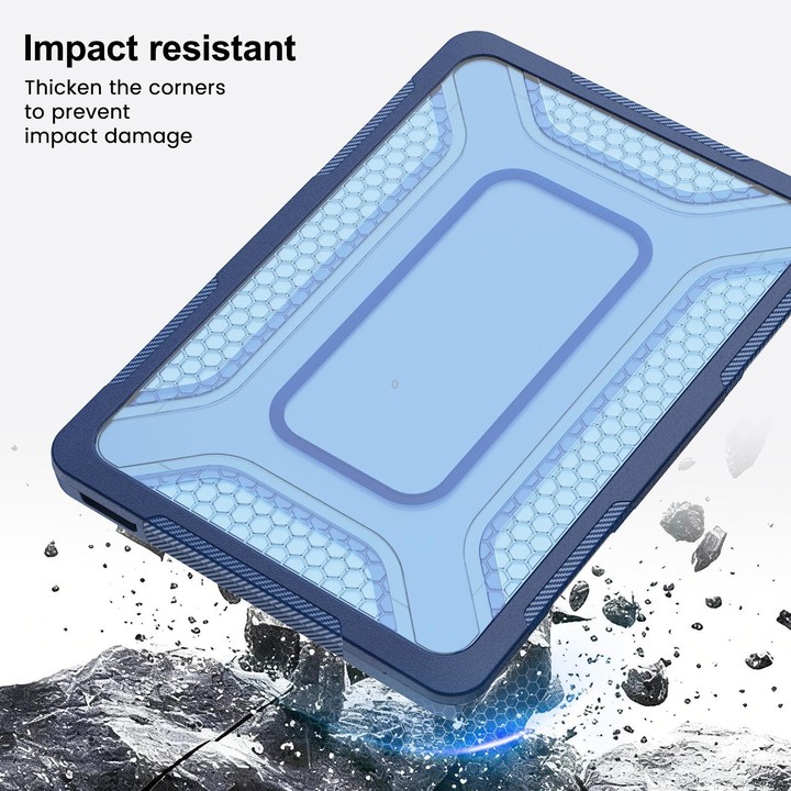 For MacBook Neo 13 inch 2026 A18 Pro A3404 PC Hybrid TPU Honeycomb Metal Stand Laptop Protective Case(Navy Blue)