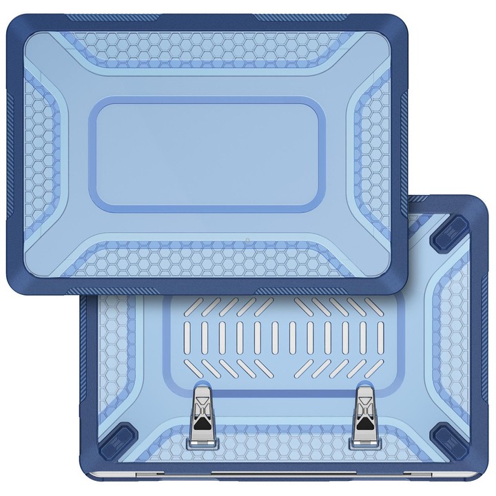 For MacBook Neo 13 inch 2026 A18 Pro A3404 PC Hybrid TPU Honeycomb Metal Stand Laptop Protective Case(Navy Blue)