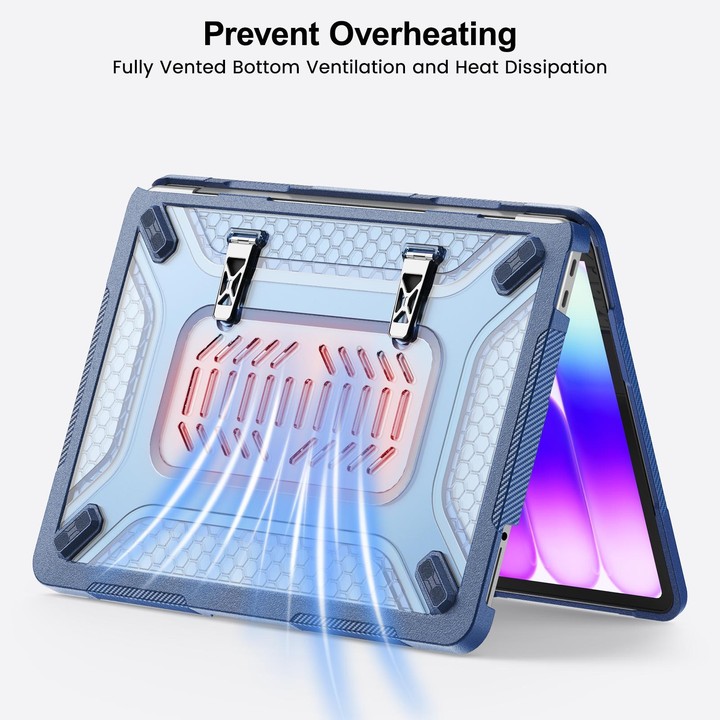 For MacBook Neo 13 inch 2026 A18 Pro A3404 PC Hybrid TPU Honeycomb Metal Stand Laptop Protective Case(Navy Blue)