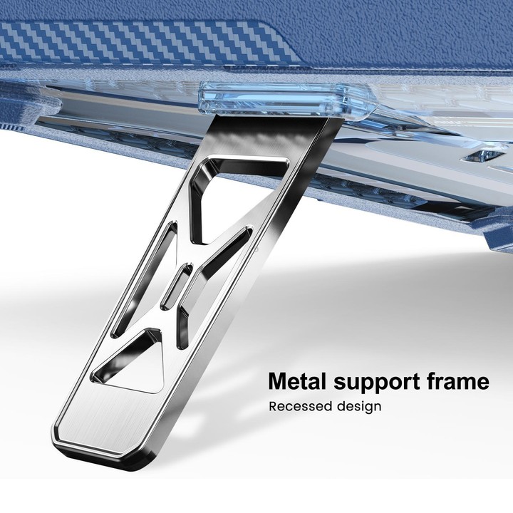 For MacBook Neo 13 inch 2026 A18 Pro A3404 PC Hybrid TPU Honeycomb Metal Stand Laptop Protective Case(Navy Blue)