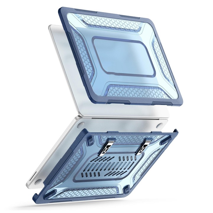 For MacBook Neo 13 inch 2026 A18 Pro A3404 PC Hybrid TPU Honeycomb Metal Stand Laptop Protective Case(Navy Blue)