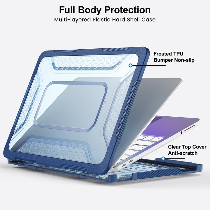 For MacBook Neo 13 inch 2026 A18 Pro A3404 PC Hybrid TPU Honeycomb Metal Stand Laptop Protective Case(Navy Blue)