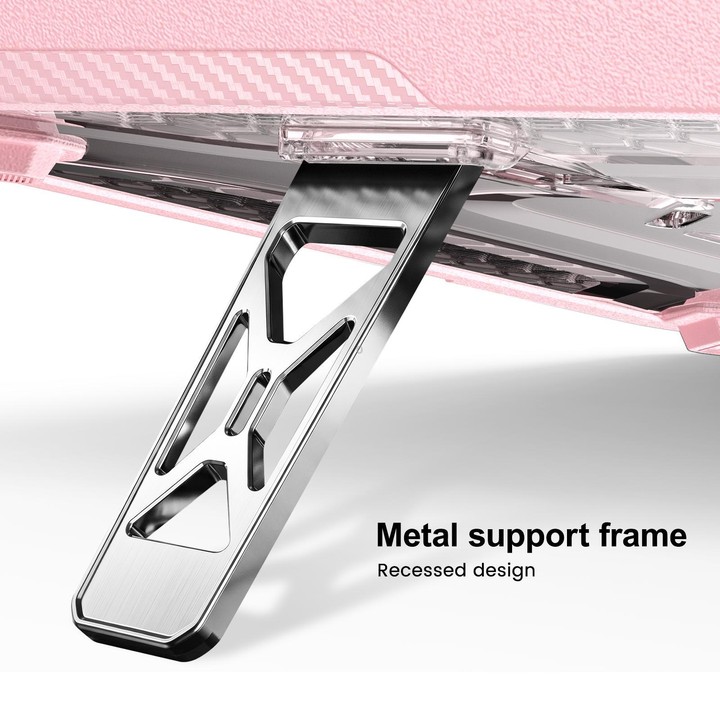 For MacBook Neo 13 inch 2026 A18 Pro A3404 PC Hybrid TPU Honeycomb Metal Stand Laptop Protective Case(Pink)