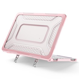 For MacBook Neo 13 inch 2026 A18 Pro A3404 PC Hybrid TPU Honeycomb Metal Stand Laptop Protective Case(Pink)