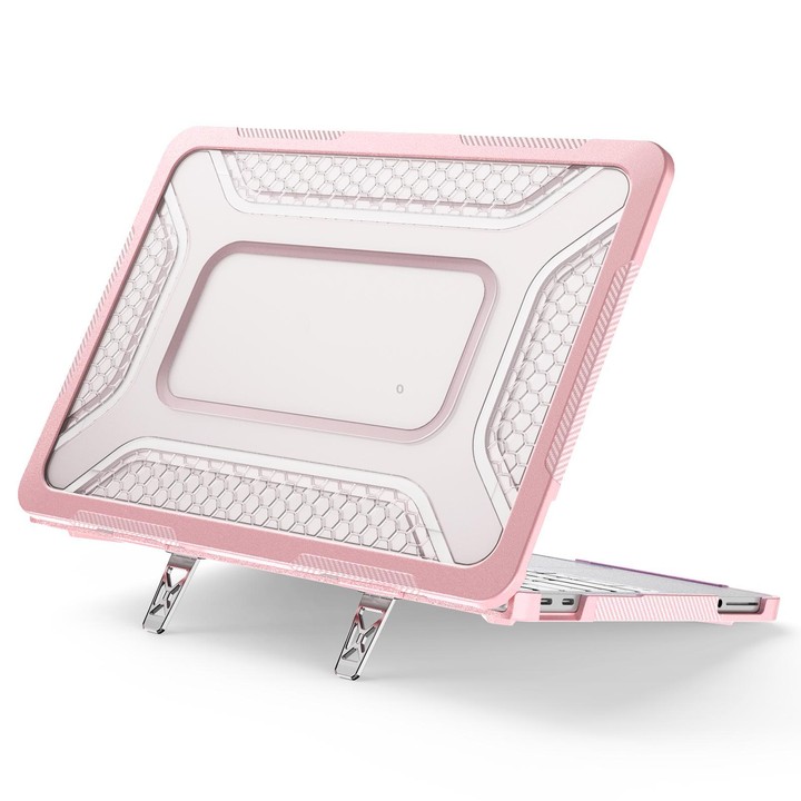 For MacBook Neo 13 inch 2026 A18 Pro A3404 PC Hybrid TPU Honeycomb Metal Stand Laptop Protective Case(Pink)