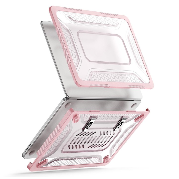 For MacBook Neo 13 inch 2026 A18 Pro A3404 PC Hybrid TPU Honeycomb Metal Stand Laptop Protective Case(Pink)