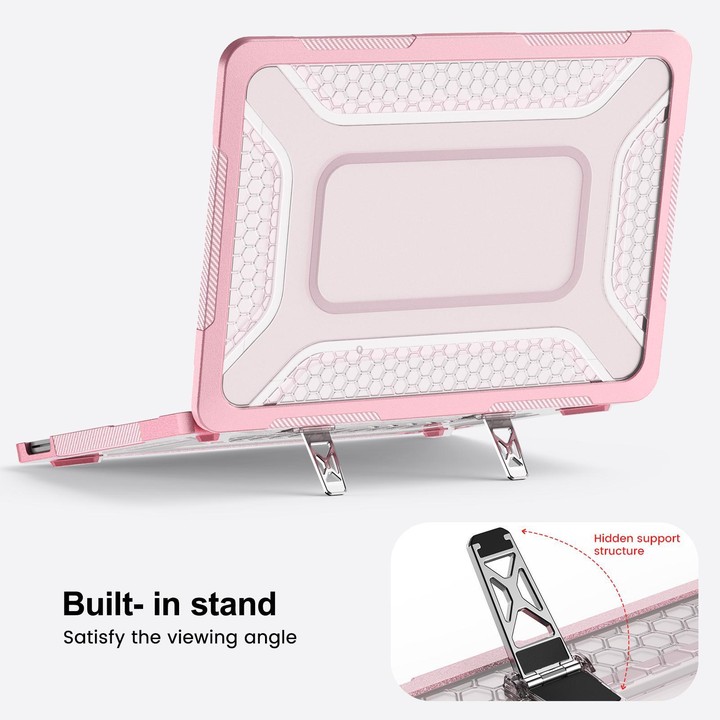 For MacBook Neo 13 inch 2026 A18 Pro A3404 PC Hybrid TPU Honeycomb Metal Stand Laptop Protective Case(Pink)