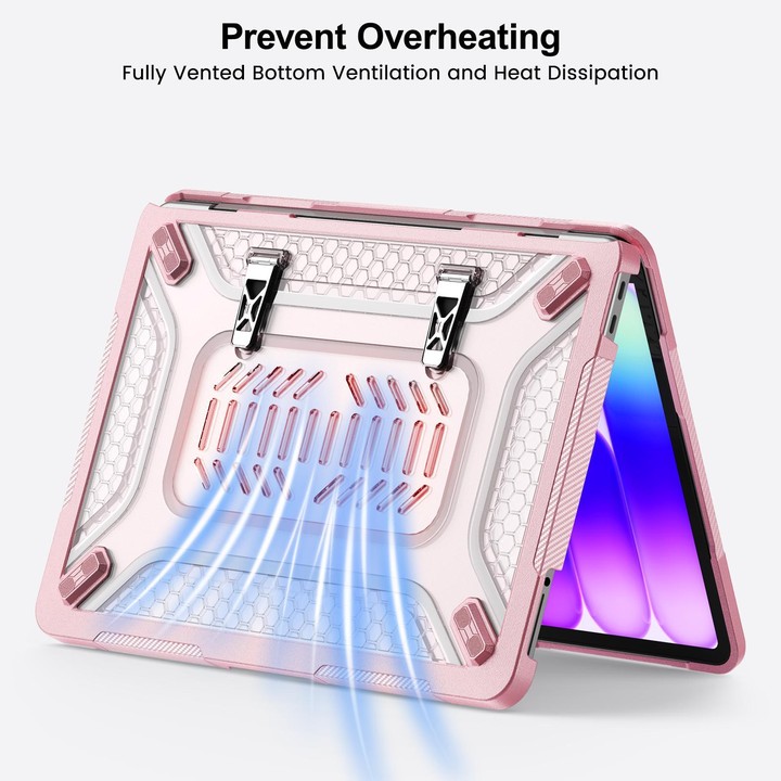 For MacBook Neo 13 inch 2026 A18 Pro A3404 PC Hybrid TPU Honeycomb Metal Stand Laptop Protective Case(Pink)