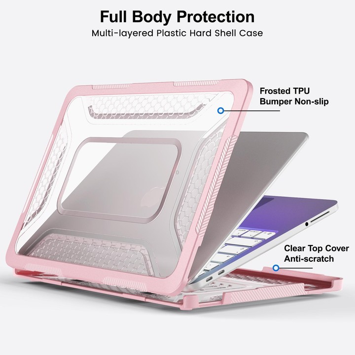 For MacBook Neo 13 inch 2026 A18 Pro A3404 PC Hybrid TPU Honeycomb Metal Stand Laptop Protective Case(Pink)