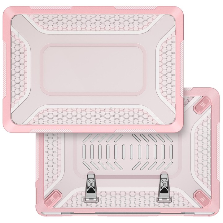 For MacBook Neo 13 inch 2026 A18 Pro A3404 PC Hybrid TPU Honeycomb Metal Stand Laptop Protective Case(Pink)