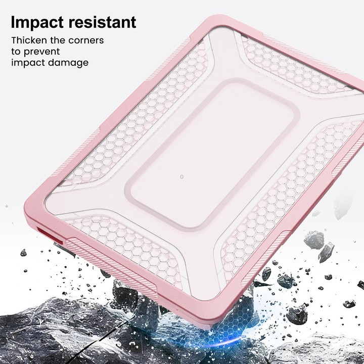 For MacBook Neo 13 inch 2026 A18 Pro A3404 PC Hybrid TPU Honeycomb Metal Stand Laptop Protective Case(Pink)