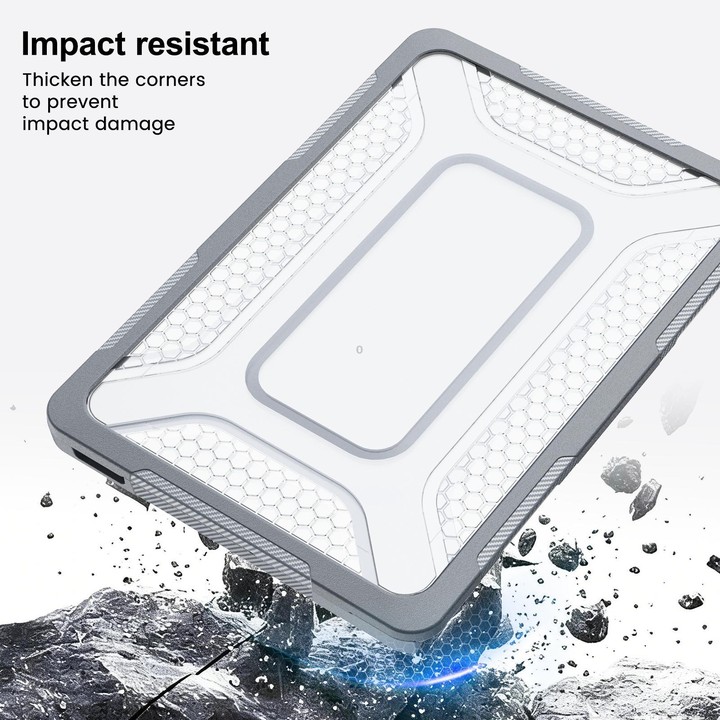 For MacBook Neo 13 inch 2026 A18 Pro A3404 PC Hybrid TPU Honeycomb Metal Stand Laptop Protective Case(Grey)
