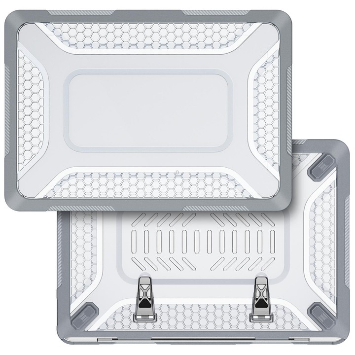 For MacBook Neo 13 inch 2026 A18 Pro A3404 PC Hybrid TPU Honeycomb Metal Stand Laptop Protective Case(Grey)