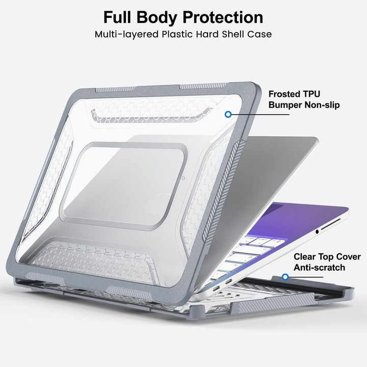 For MacBook Neo 13 inch 2026 A18 Pro A3404 PC Hybrid TPU Honeycomb Metal Stand Laptop Protective Case(Grey)