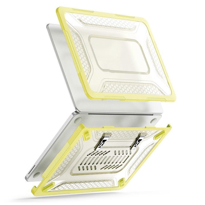 For MacBook Neo 13 inch 2026 A18 Pro A3404 PC Hybrid TPU Honeycomb Metal Stand Laptop Protective Case(Lemon Yellow)