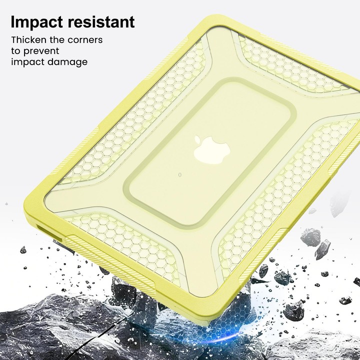 For MacBook Neo 13 inch 2026 A18 Pro A3404 PC Hybrid TPU Honeycomb Metal Stand Laptop Protective Case(Lemon Yellow)