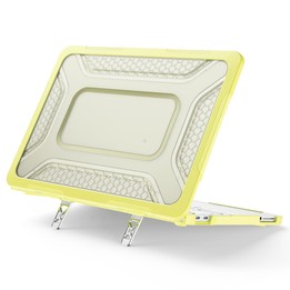 For MacBook Neo 13 inch 2026 A18 Pro A3404 PC Hybrid TPU Honeycomb Metal Stand Laptop Protective Case(Lemon Yellow)