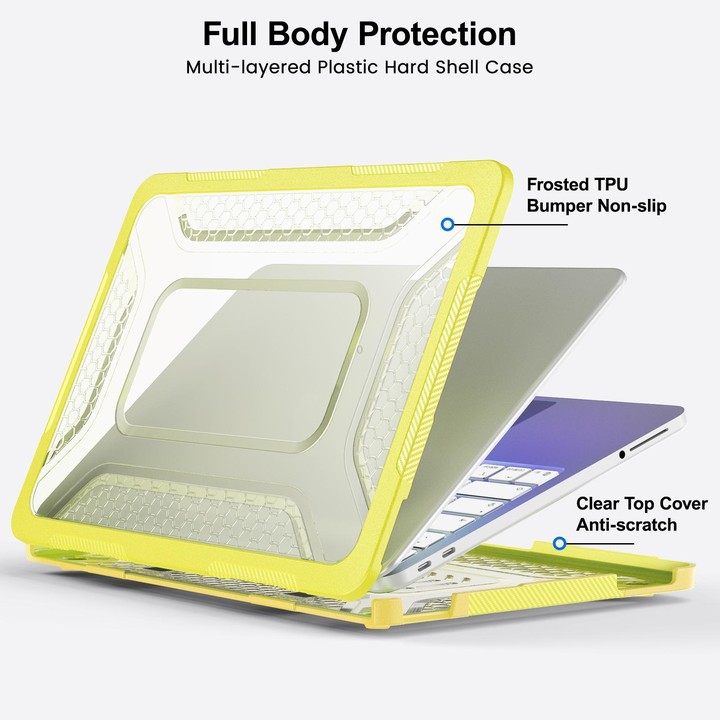 For MacBook Neo 13 inch 2026 A18 Pro A3404 PC Hybrid TPU Honeycomb Metal Stand Laptop Protective Case(Lemon Yellow)