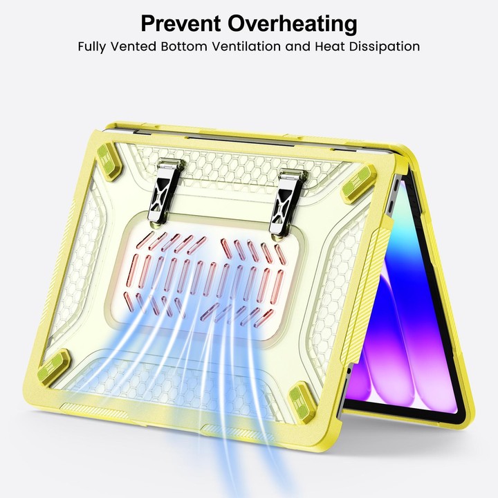 For MacBook Neo 13 inch 2026 A18 Pro A3404 PC Hybrid TPU Honeycomb Metal Stand Laptop Protective Case(Lemon Yellow)