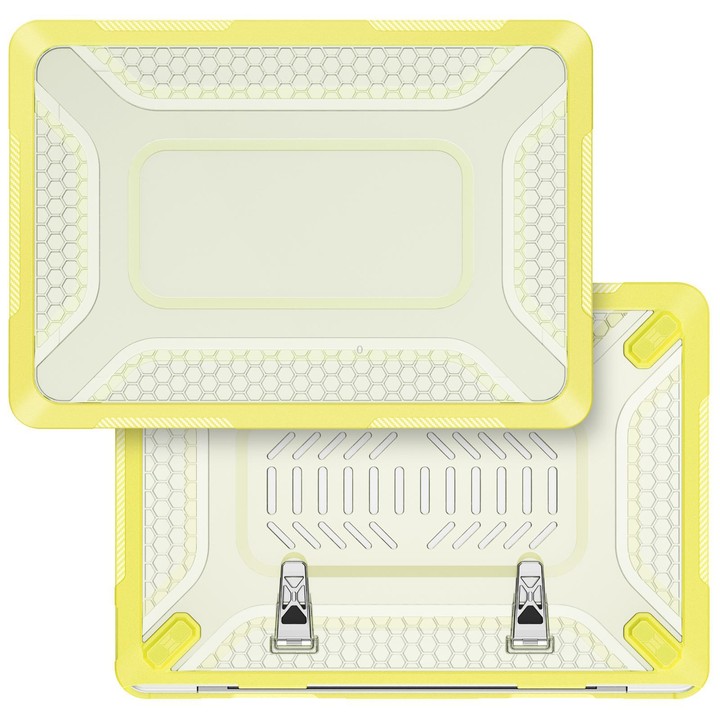 For MacBook Neo 13 inch 2026 A18 Pro A3404 PC Hybrid TPU Honeycomb Metal Stand Laptop Protective Case(Lemon Yellow)