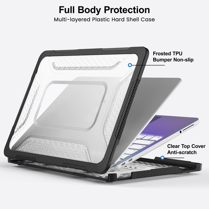 For MacBook Neo 13 inch 2026 A18 Pro A3404 PC Hybrid TPU Honeycomb Metal Stand Laptop Protective Case(Transparent Black)