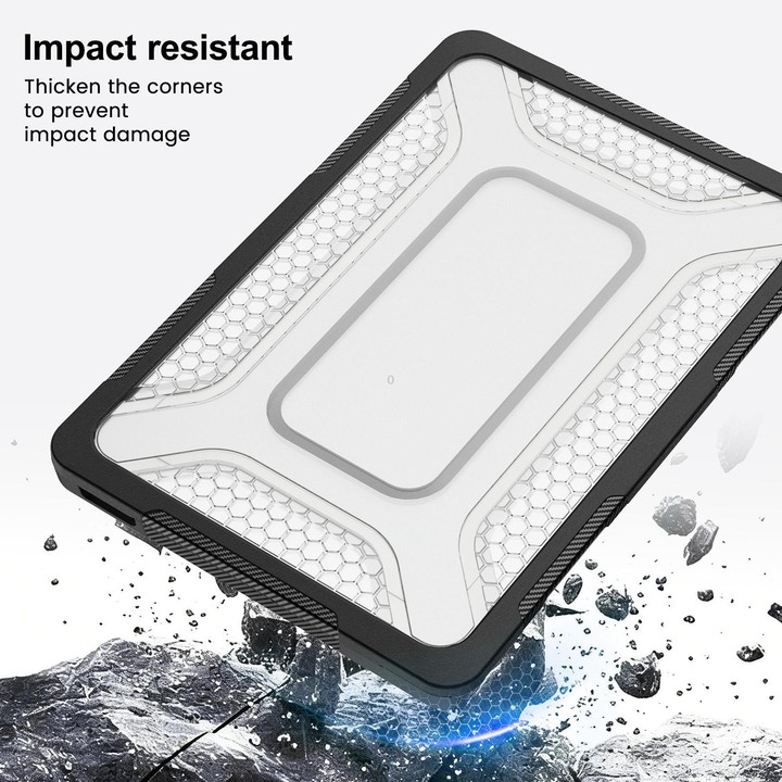 For MacBook Neo 13 inch 2026 A18 Pro A3404 PC Hybrid TPU Honeycomb Metal Stand Laptop Protective Case(Transparent Black)